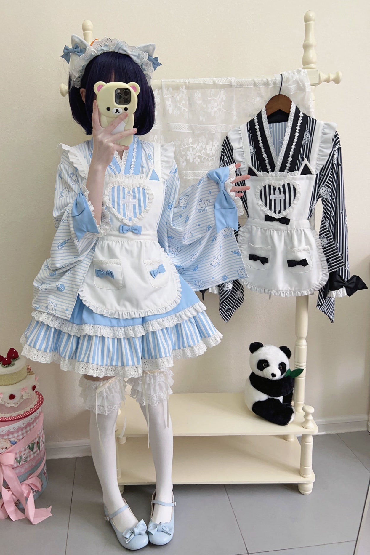 メイドロリータ日本の医療ストライプ