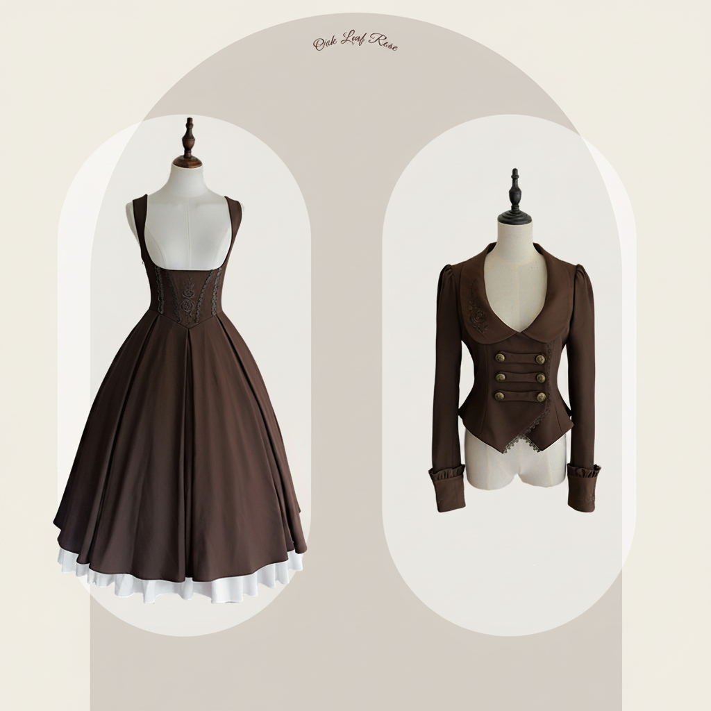 Oak Leaf Rose Autumn Winter Suit Set Embroidered Bustier