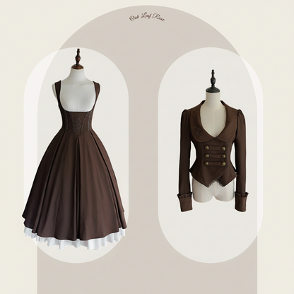 Oak Leaf Rose Autumn Winter Suit Set Embroidered Bustier