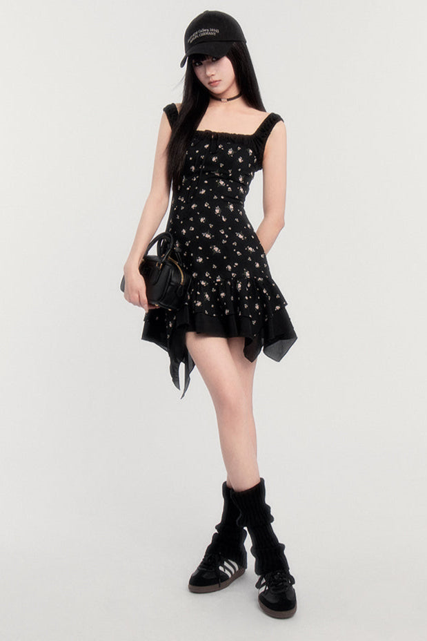 Off-Shoulder French Letter Kleid Flower Love