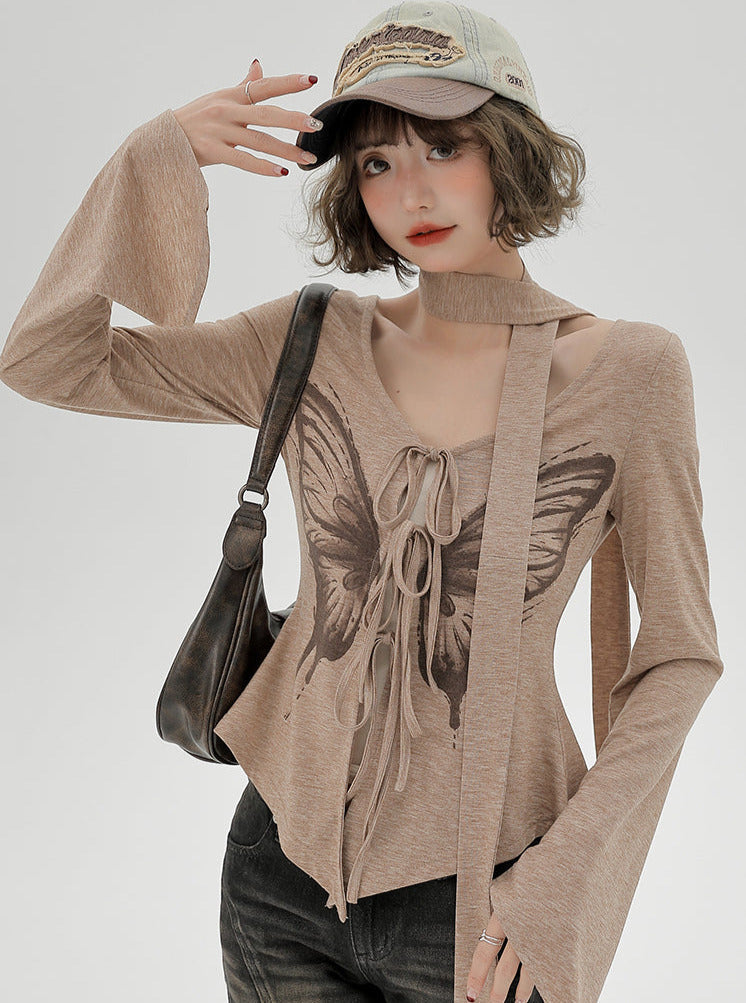 Drucken Top Schmetterling Amerikanischen Schlank Retro Unregelmäßigen