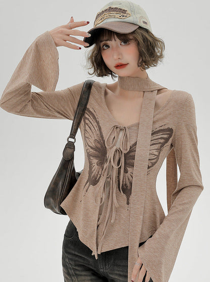 Drucken Top Schmetterling Amerikanischen Schlank Retro Unregelmäßigen