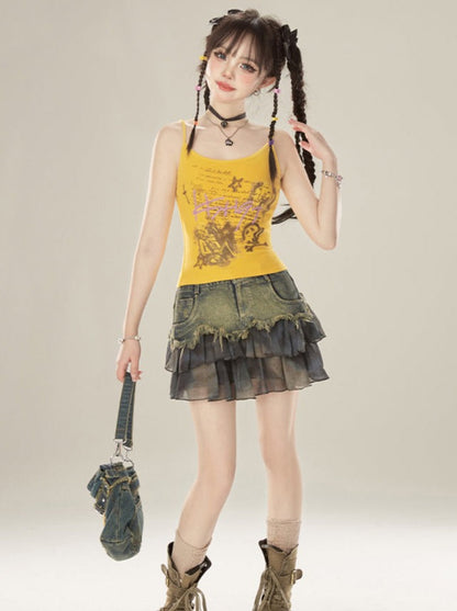 ダメージ加工デニムブルースカート