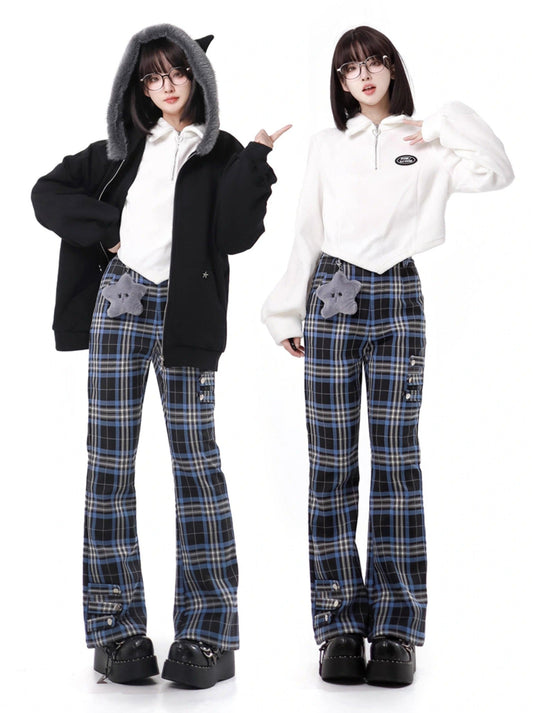 Nyar Star Gravity Velvet Katzenohr-Farjack+blau karierte Collegehose