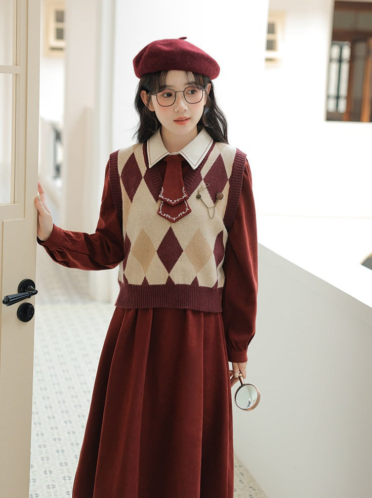 デザインドレス ニットベスト レトロアーガイル