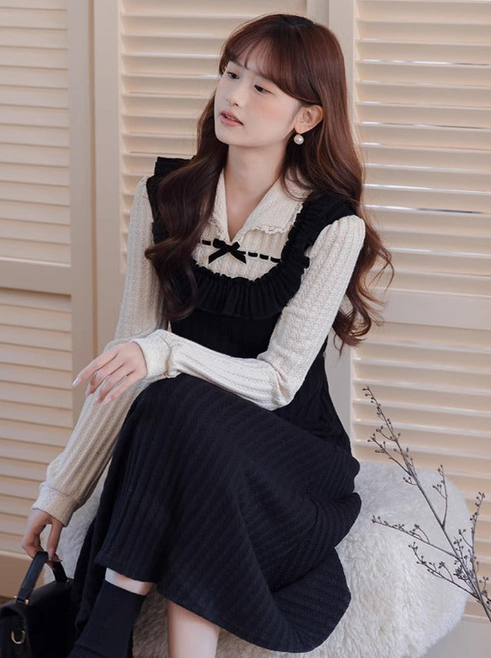 Kleid Französisch Stück Girly Faux Zwei Retro