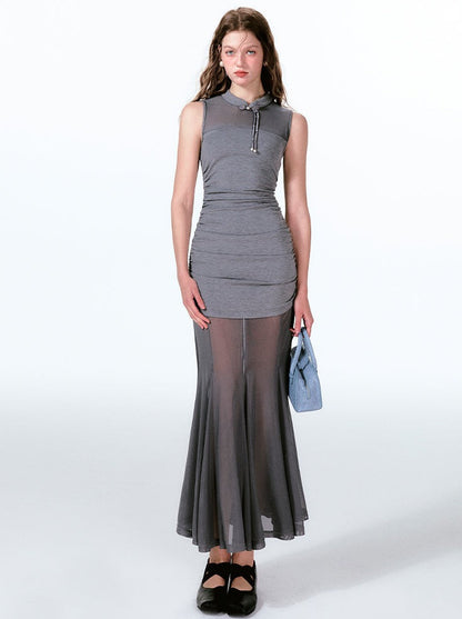 ノースリーブドレス ミント キラキラ クール シアー