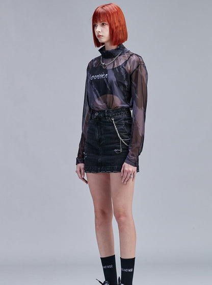 Slim Skin Mode Sheer Top Neck High Mesh