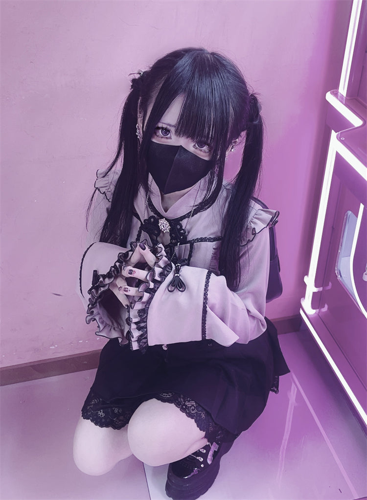 レースバックルフリルシャツ チャイナスリーブベル