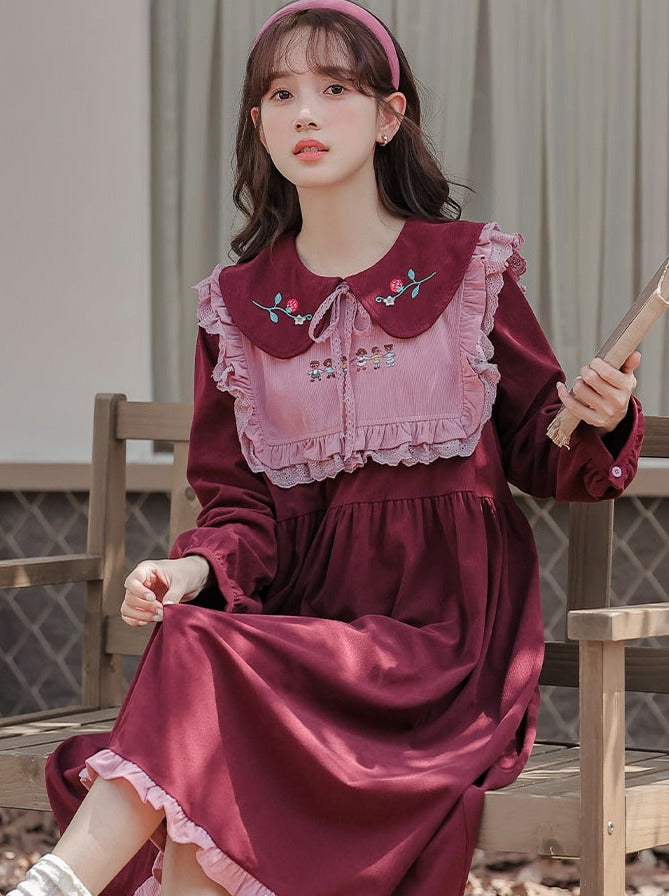 Rüschen Erdbeere Retro Kleid Kragen