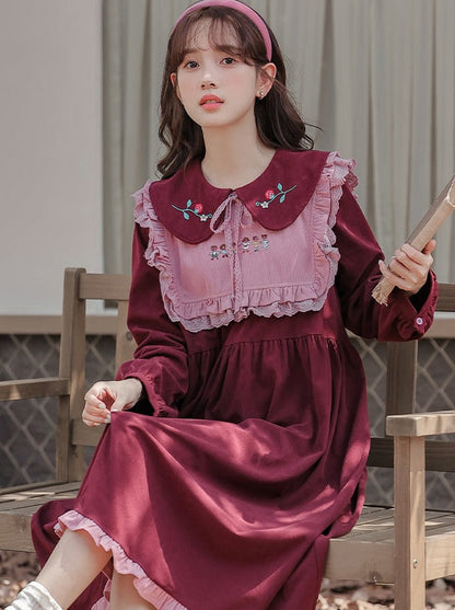 Rüschen Erdbeere Retro Kleid Kragen