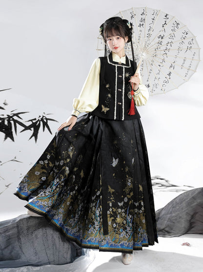 Weste Rock Plissee Bluse Wunderschöner Schmetterling