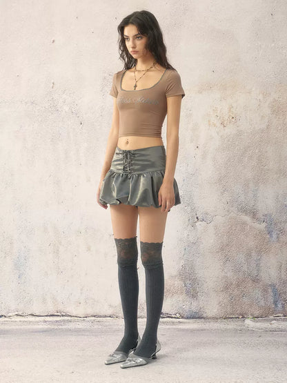 バルーンスカート ダークシャイニー レースアップ