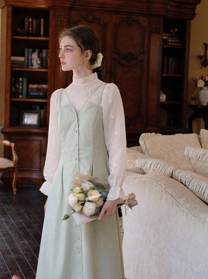 スカートフラワーレトロブラウス+キャミソールシアー