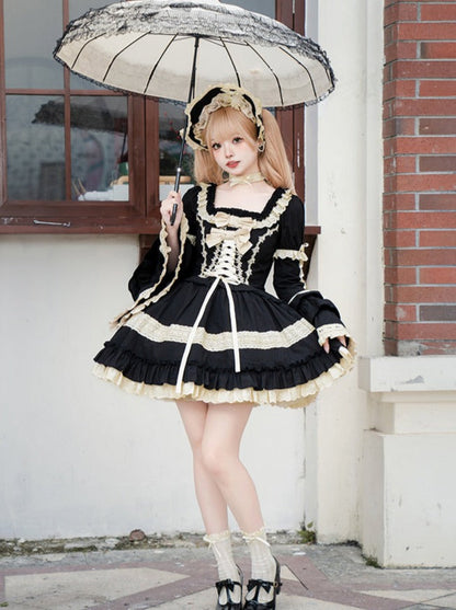 Sleeves Lace-Up Gothic Lace-Up + Skirt Gothic + Hat Dress
