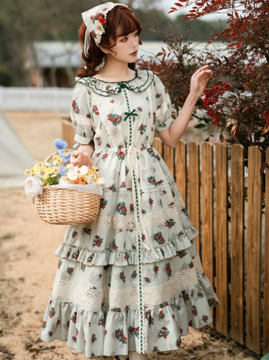 Flower Little Flower Retro-Kleid + grünes Bandana Lolita