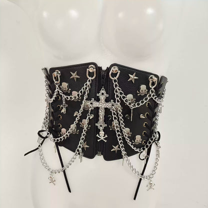 Y2K Gothic Lolita Punk Millennium Cross Cummerbund Corset