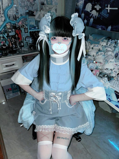 Rock Hosenträger Hohe Taille Schnürung Rüschen