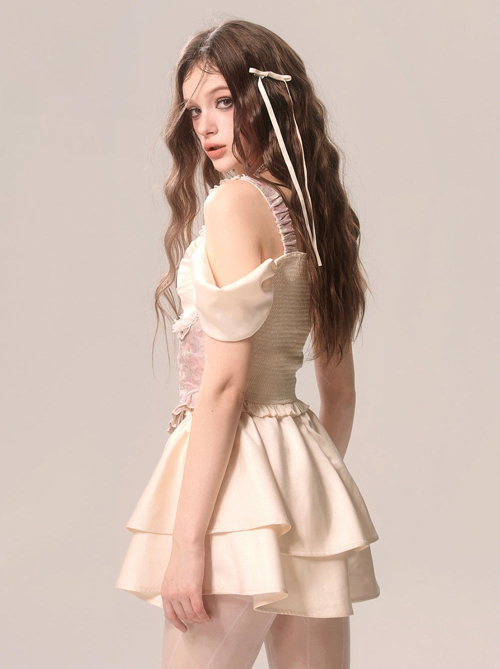 サスペンダースカート ニッチケーキ ロマンティックレーストップ フレンチ
