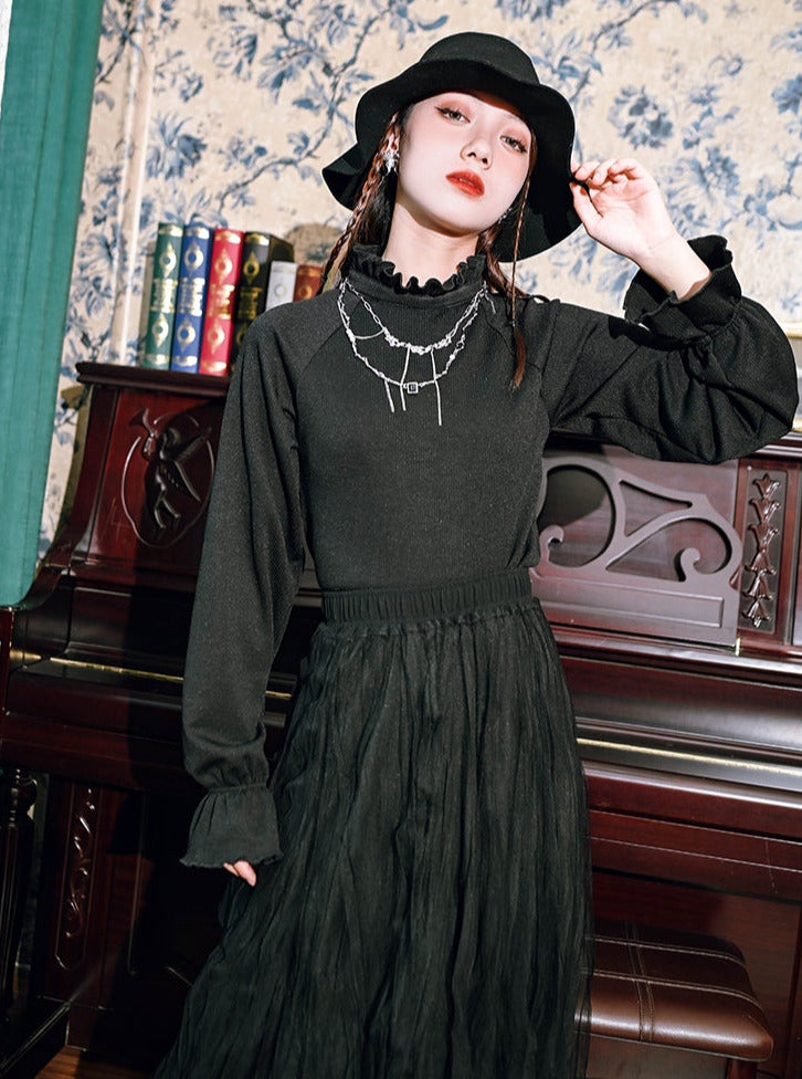 袖フリルシャツ スタンドチャイナカラー ランタン