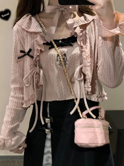 Salty Cream Race Apribon Twist Cardigan