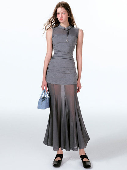 ノースリーブドレス ミント キラキラ クール シアー