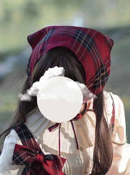 Shirt Little Red Tiered Pleated Dress Scarf Head Riding Ribbon Coat Hood Check Collar Cape