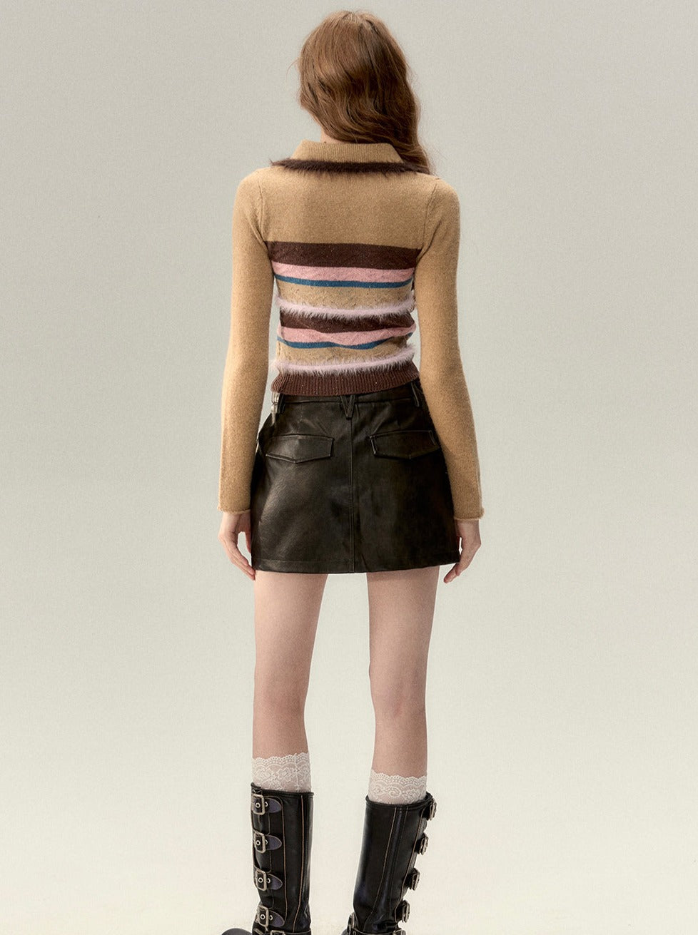 カラフルなストライプ柄ニットカーディガン