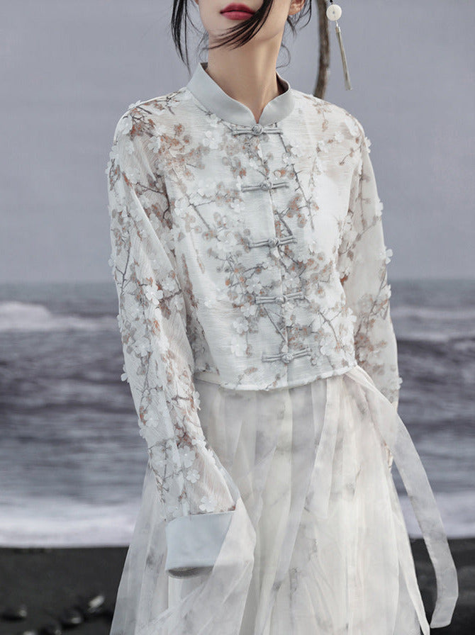 ジャカードプリントジャケット ショート ライト ルーズ チャイナ