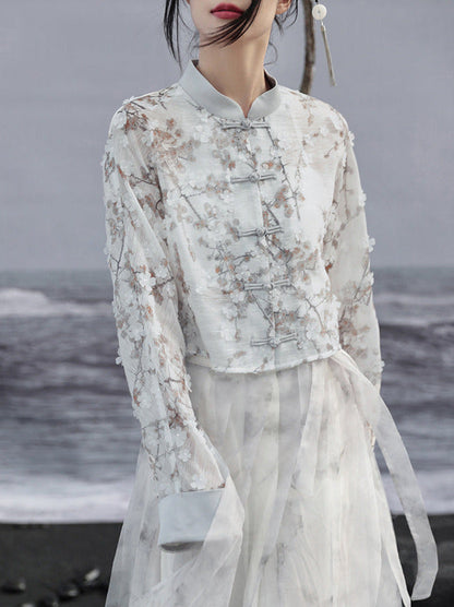 ジャカードプリントジャケット ショート ライト ルーズ チャイナ