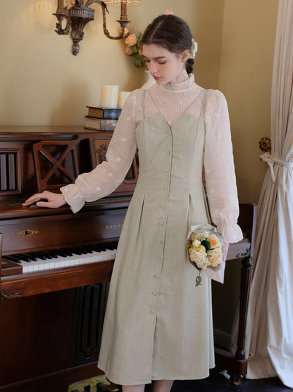 スカートフラワーレトロブラウス+キャミソールシアー