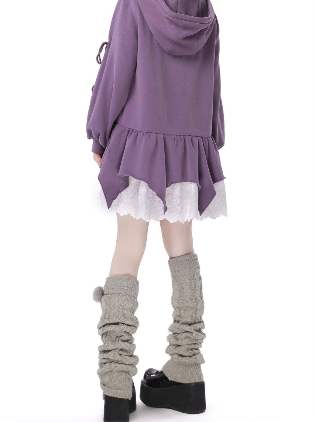 Purple Air Dragon Embroy Dary Plash Jacket + Hood Print Sweat Dress