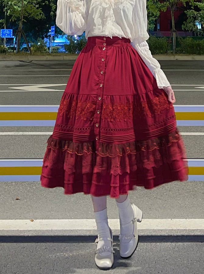 バラコットンレースのサプライズロングスカート