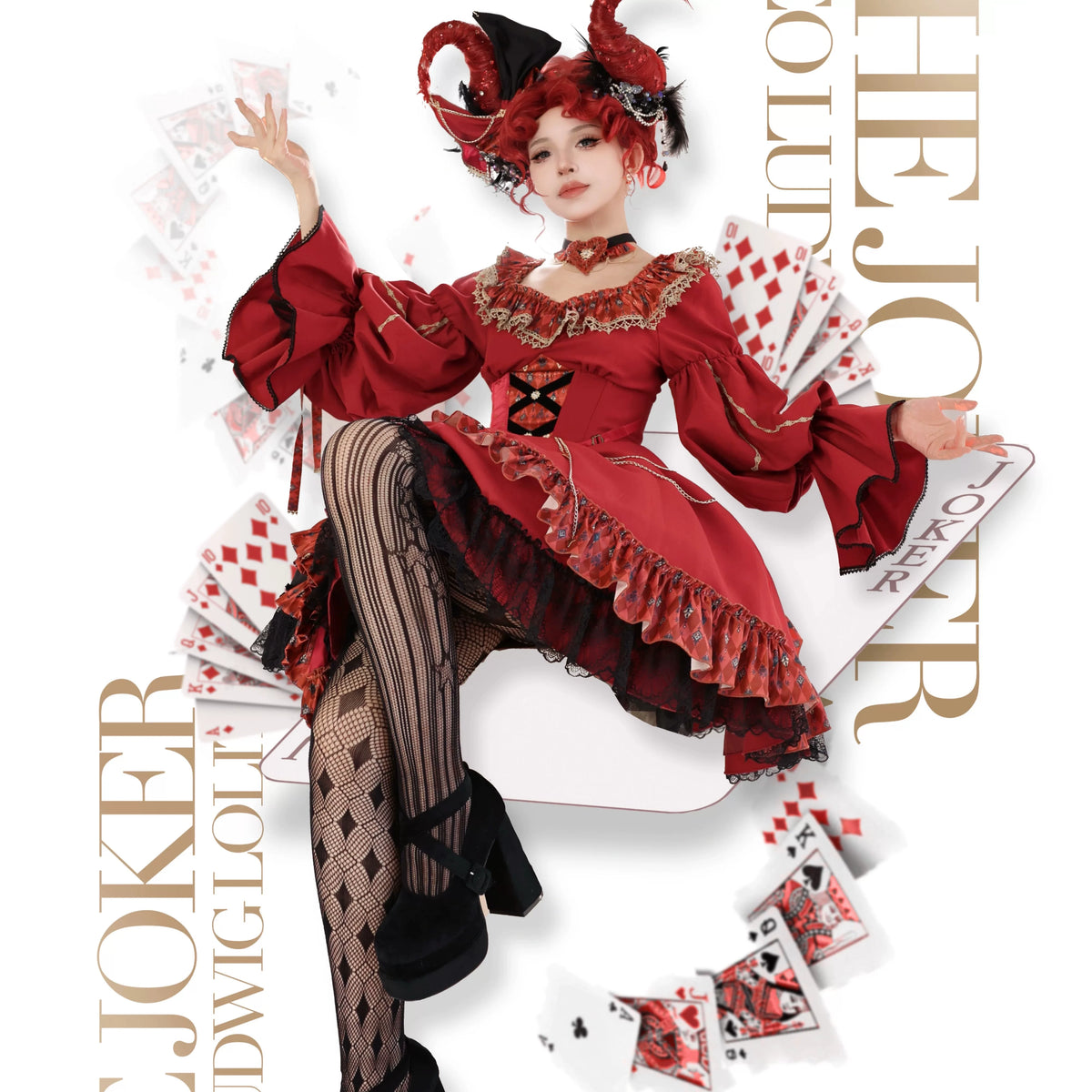Red Decisive Chess Pieces Gothic Lolita outfit with hat