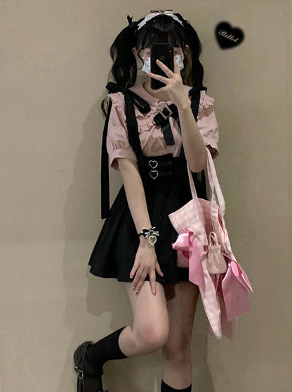 Ribbon Shoulder Leather Buckle Suspenders Cart