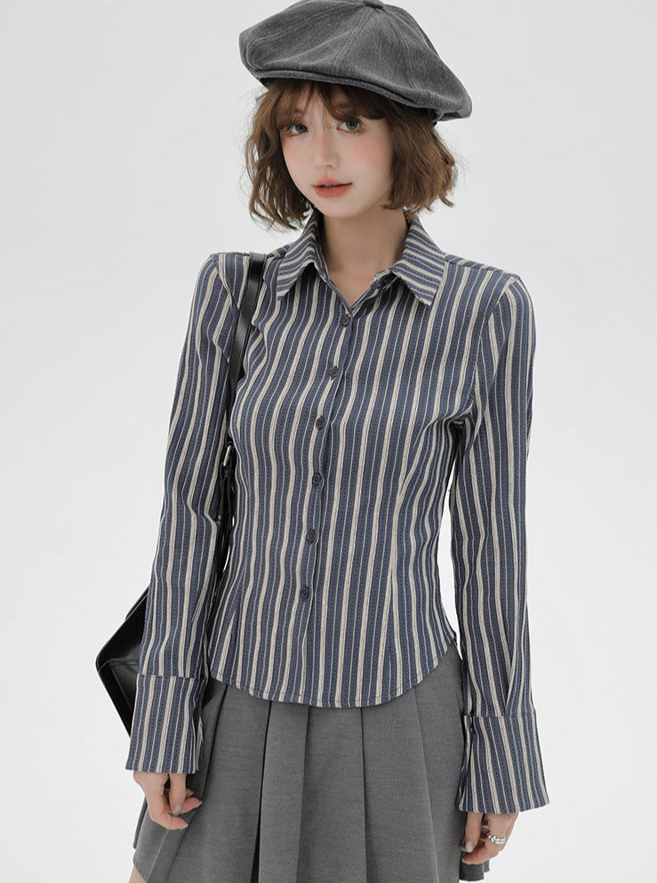 American Shirt Striped Waist Slim Retro