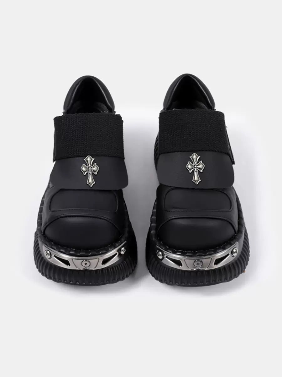 プラットフォームメタルベルクロシューズパンクレザークロス