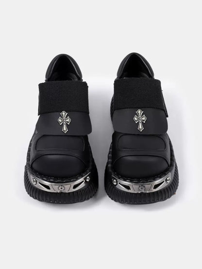プラットフォームメタルベルクロシューズパンクレザークロス