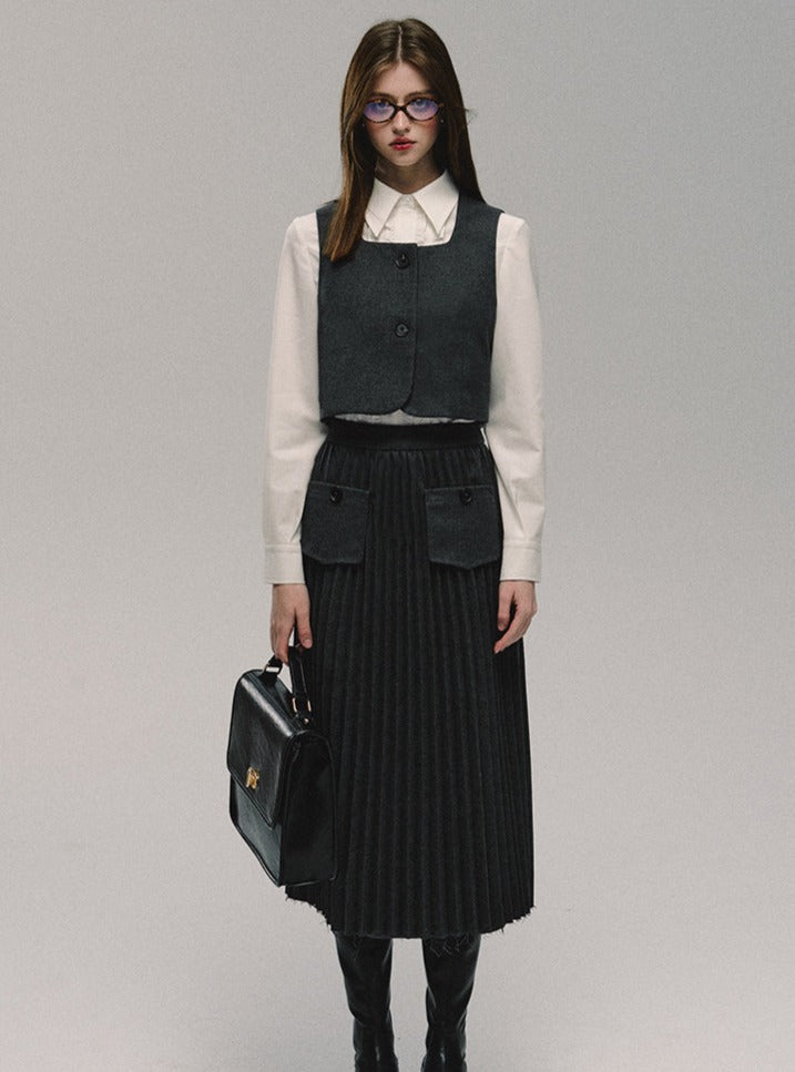 Grauer College-Langer Rock Best Bethi Barka Plissee