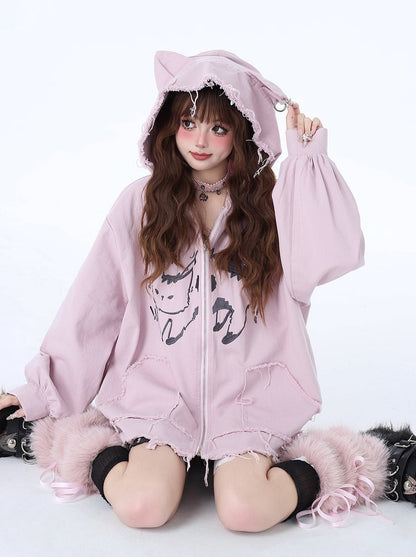 Over Cat Loose Mine Hoodie mit Kapuze