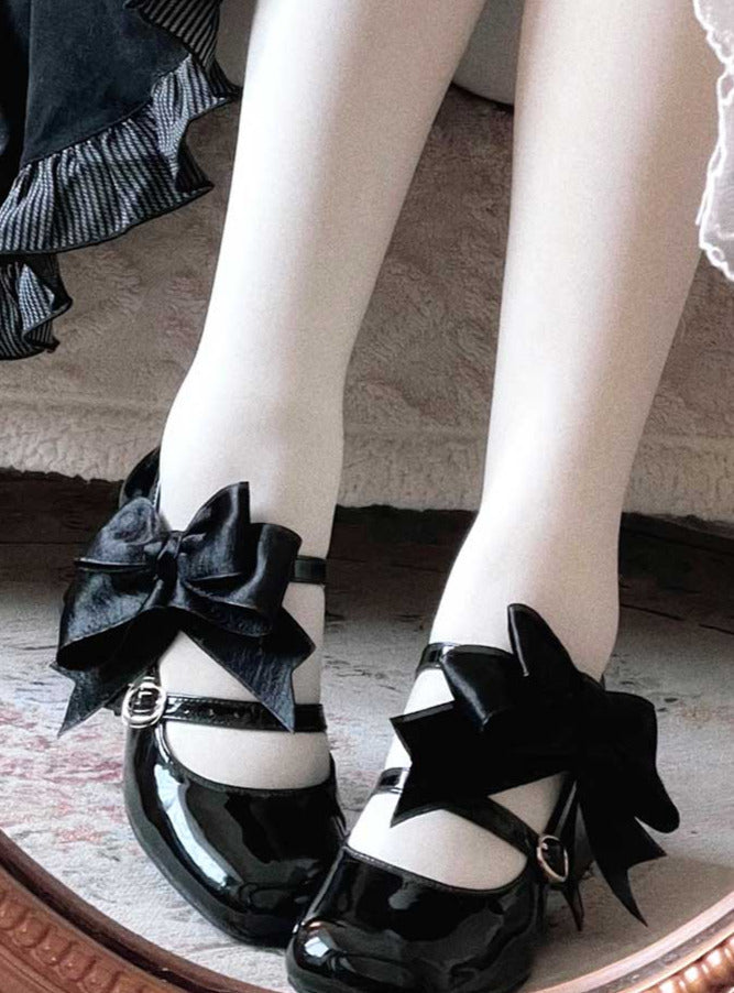 High Ribbon Heart Heel Shoes Ribbon Open Lolita Jewel
