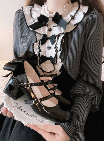 High Ribbon Heart Heel Shoes Ribbon Open Lolita Jewel