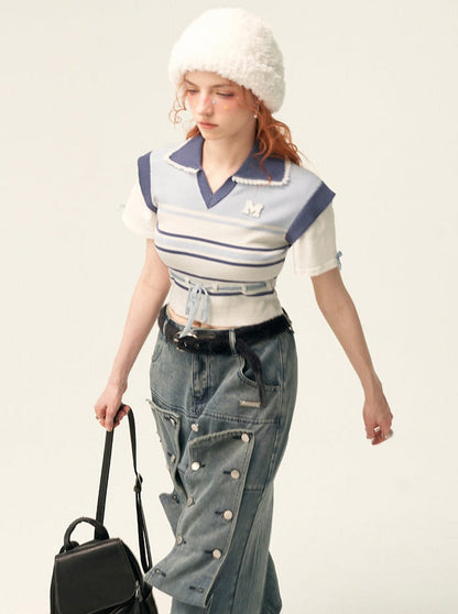 Poloshirts Sommer Kurz Gestreift