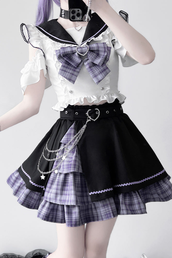 Set Sailor Flared Check Top + Rock Mine