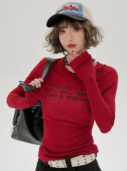 Letter American Slim Design Red T Short Long Cut