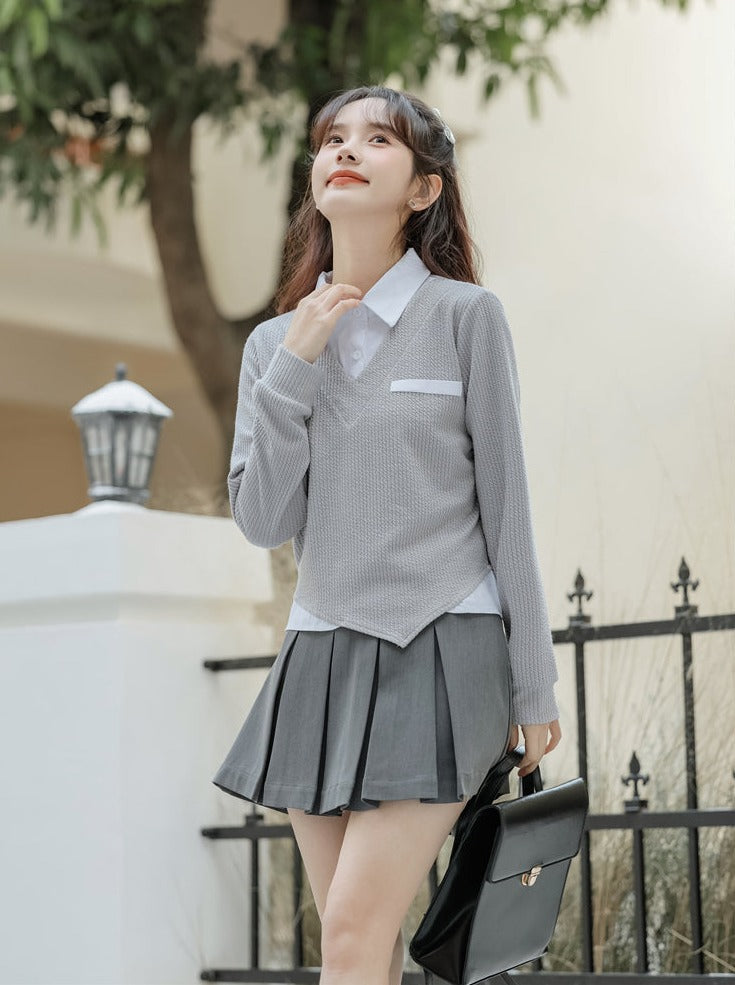 Asymmetrische College-Oberteile Retro Casual