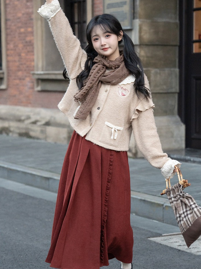 Rock Lang Cardigan Retro Creme Plissee