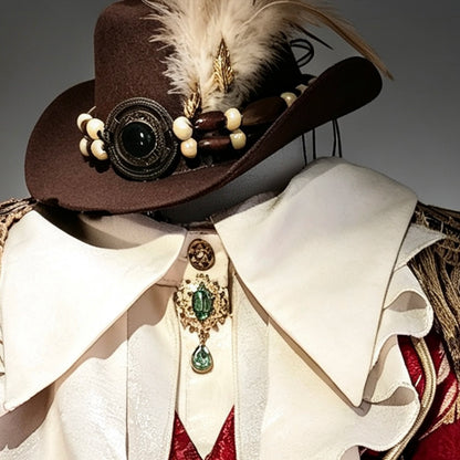 Burgundy coordinating jazz hat with feather decoration — ZERO The Fool collection