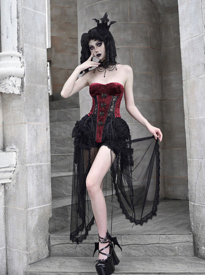 ダークアリスドレス ヘルフィッシュボーンストラップコルセットセット ゴシックチュール