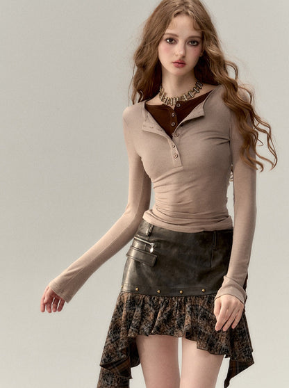 アシンメトリーレザーレトロスカート